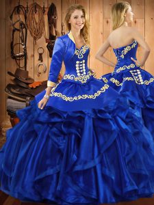 Sweetheart Sleeveless Lace Up Quinceanera Gown Royal Blue Organza