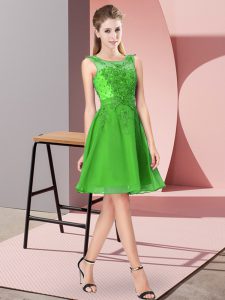Green Empire Chiffon Scoop Sleeveless Appliques Knee Length Zipper Dama Dress for Quinceanera