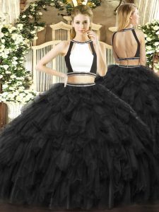 Superior Black Sleeveless Floor Length Ruffles Backless Quinceanera Dresses