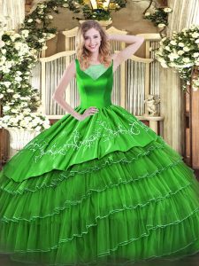 Glittering Green Organza Side Zipper Sweet 16 Dresses Sleeveless Floor Length Beading and Embroidery