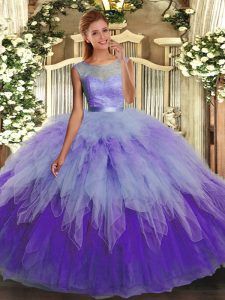 Trendy Ball Gowns Quinceanera Dress Multi-color Scoop Organza Sleeveless Floor Length Backless