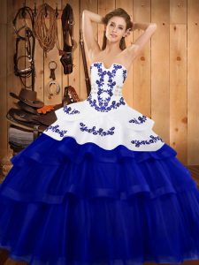Gorgeous Embroidery and Ruffled Layers 15 Quinceanera Dress Royal Blue Lace Up Sleeveless Sweep Train