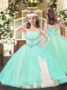 Tulle Straps Sleeveless Lace Up Beading Girls Pageant Dresses in Apple Green