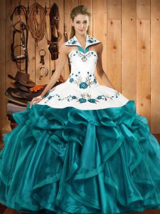 Customized Sleeveless Embroidery and Ruffles Lace Up Sweet 16 Dresses
