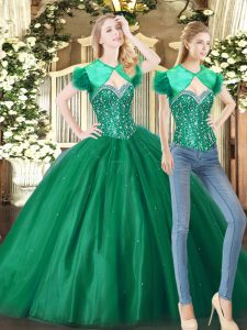 Colorful Sweetheart Sleeveless 15 Quinceanera Dress Floor Length Beading Teal Fabric With Rolling Flowers