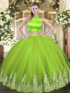 Glamorous Sleeveless Floor Length Appliques Criss Cross Sweet 16 Quinceanera Dress with Yellow Green