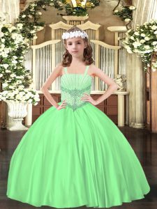 Affordable Sleeveless Floor Length Beading Lace Up Pageant Dress Womens with Green