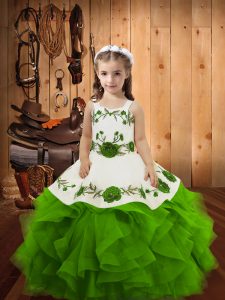Fantastic Tulle Lace Up Girls Pageant Dresses Sleeveless Floor Length Embroidery and Ruffles