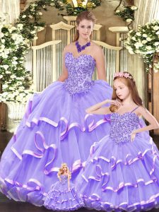 Suitable Sleeveless Lace Up Floor Length Beading and Ruffled Layers Quinceanera Gowns