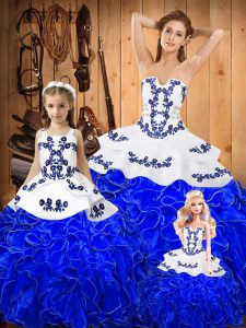 New Style Embroidery and Ruffles Vestidos de Quinceanera Royal Blue Lace Up Sleeveless Floor Length