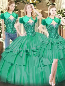 Sweetheart Sleeveless Tulle Sweet 16 Quinceanera Dress Beading and Ruffled Layers Lace Up