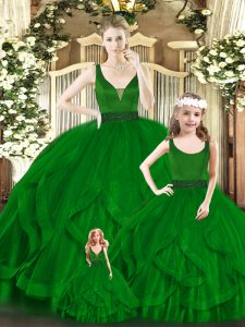 Cheap Floor Length Ball Gowns Sleeveless Green Sweet 16 Dresses Zipper