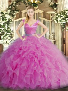 Sleeveless Floor Length Ruffles Zipper Sweet 16 Dress with Lilac