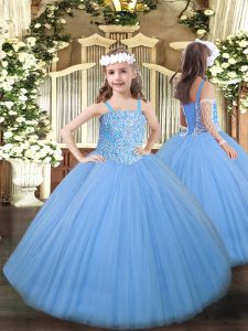 Latest Floor Length Ball Gowns Sleeveless Baby Blue Little Girls Pageant Dress Wholesale Lace Up