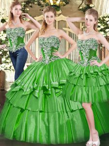 Captivating Ball Gowns Sweet 16 Dress Green Strapless Tulle Sleeveless Floor Length Lace Up