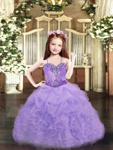 Custom Fit Spaghetti Straps Sleeveless Organza Child Pageant Dress Beading and Ruffles and Pick Ups Lace Up