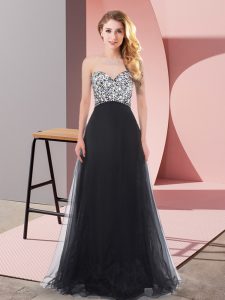 Beading Quinceanera Court Dresses Black Lace Up Sleeveless Floor Length