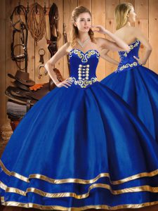 Decent Blue Sweet 16 Dress Military Ball and Sweet 16 and Quinceanera with Embroidery Sweetheart Sleeveless Lace Up