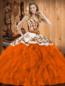 Ball Gowns Quinceanera Gowns Rust Red Sweetheart Satin and Organza Sleeveless Floor Length Lace Up