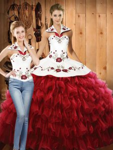 Fantastic Sleeveless Lace Up Floor Length Embroidery and Ruffled Layers Sweet 16 Dresses