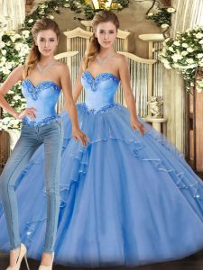 Two Pieces Sweet 16 Dress Baby Blue Sweetheart Organza Sleeveless Floor Length Lace Up