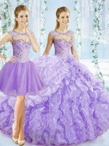 Organza Sleeveless Quinceanera Gowns Brush Train and Beading and Ruching and Pick Ups