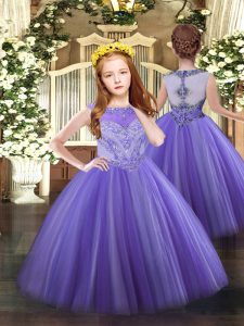 Eye-catching Lavender Sleeveless Floor Length Beading Zipper Child Pageant Dress