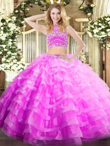 High-neck Sleeveless Backless Sweet 16 Quinceanera Dress Lilac Tulle