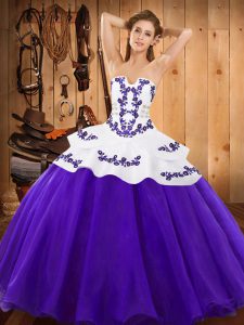 Cute Sleeveless Floor Length Embroidery Lace Up Quinceanera Gowns with Purple