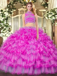 Beauteous Sleeveless Beading and Ruffled Layers Backless Ball Gown Prom Dress
