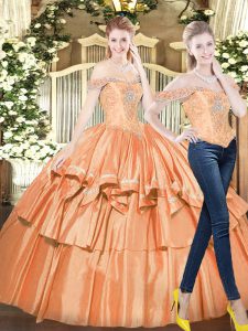 Beading and Ruffled Layers Quinceanera Gowns Orange Red Lace Up Sleeveless Floor Length