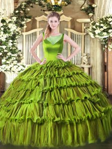 Fabulous Ball Gowns Quinceanera Gowns Olive Green Scoop Organza Sleeveless Floor Length Side Zipper