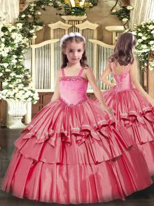 Sleeveless Appliques and Ruffled Layers Lace Up Pageant Dress Toddler