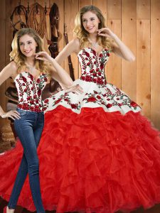 Dynamic Red Sleeveless Tulle Lace Up Sweet 16 Dresses for Military Ball and Sweet 16 and Quinceanera
