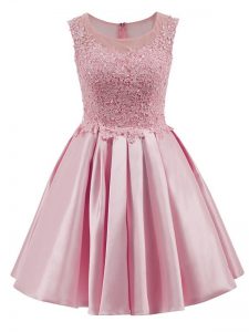 Mini Length Baby Pink Dama Dress for Quinceanera Satin Sleeveless Lace
