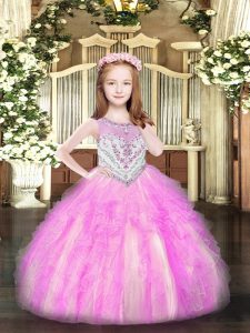 Lilac Zipper Little Girl Pageant Dress Beading and Ruffles Sleeveless Floor Length