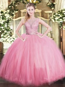 Scoop Sleeveless Backless Sweet 16 Dress Baby Pink Tulle