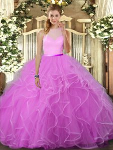 Beautiful High-neck Sleeveless Backless Sweet 16 Dresses Lilac Tulle