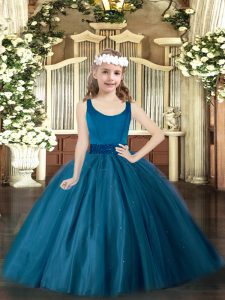 Teal Sleeveless Floor Length Beading Zipper Child Pageant Dress