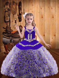 High End Multi-color Straps Neckline Embroidery and Ruffles Pageant Dress for Teens Sleeveless Lace Up
