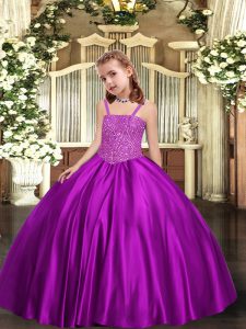 Floor Length Ball Gowns Sleeveless Purple Pageant Gowns For Girls Lace Up