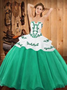 Dazzling Embroidery Quinceanera Dress Turquoise Lace Up Sleeveless Floor Length