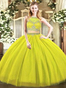 Floor Length Zipper Sweet 16 Dress Olive Green for Military Ball and Sweet 16 and Quinceanera with Beading