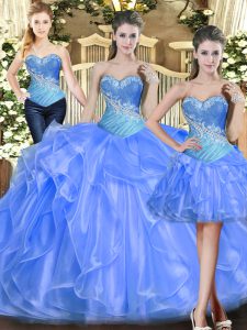 Pretty Baby Blue Sleeveless Tulle Lace Up Vestidos de Quinceanera for Military Ball and Sweet 16 and Quinceanera