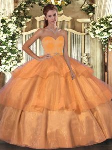 Organza Sleeveless Floor Length Sweet 16 Quinceanera Dress and Beading and Ruffled Layers