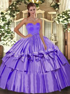 Lavender Sleeveless Floor Length Beading and Ruffled Layers Lace Up Ball Gown Prom Dress