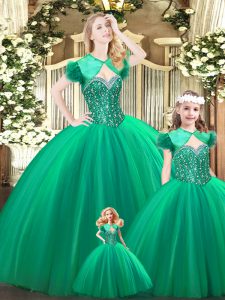 Best Selling Turquoise Ball Gowns Tulle Sweetheart Sleeveless Beading Floor Length Lace Up 15 Quinceanera Dress