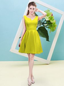 Asymmetric Sleeveless Damas Dress Mini Length Ruching Yellow Satin
