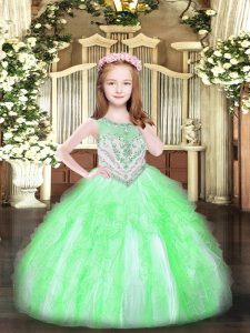 Apple Green Zipper Girls Pageant Dresses Beading and Ruffles Sleeveless Floor Length