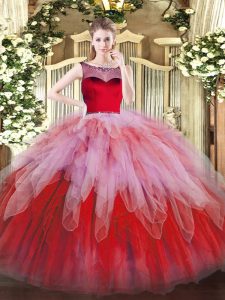 Great Multi-color 15th Birthday Dress Sweet 16 and Quinceanera with Beading and Ruffles Scoop Sleeveless Zipper